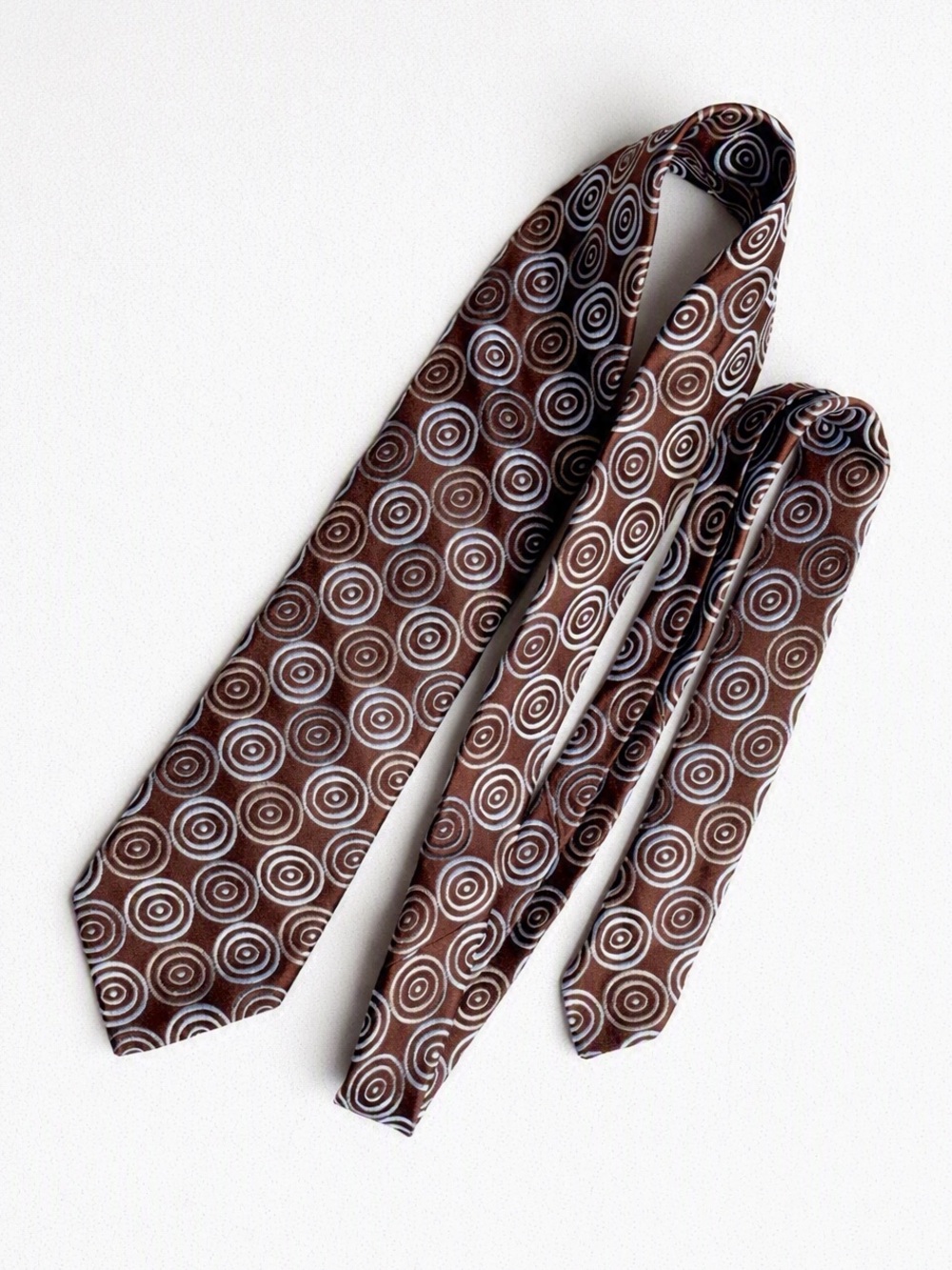 Ted Baker London Brown and Blue Circular Pattern 100% Silk Tie